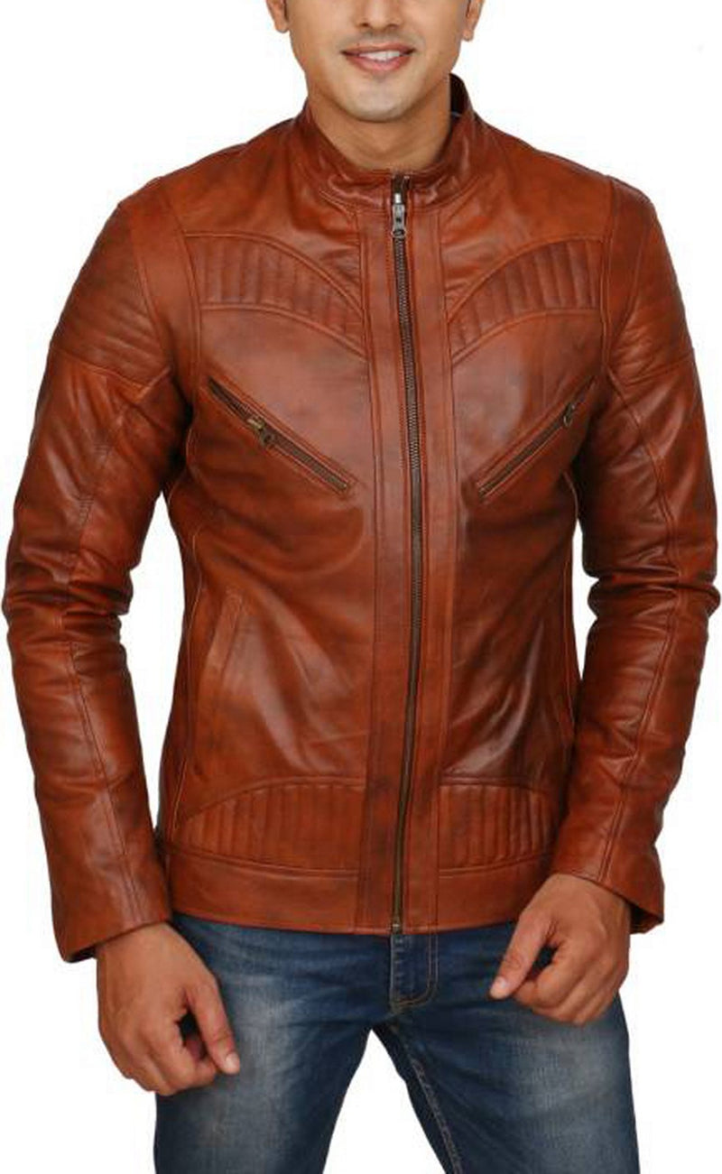 Biker Jacket - Men Real Lambskin Motorcycle Leather Biker Jacket KM428 - Koza Leathers