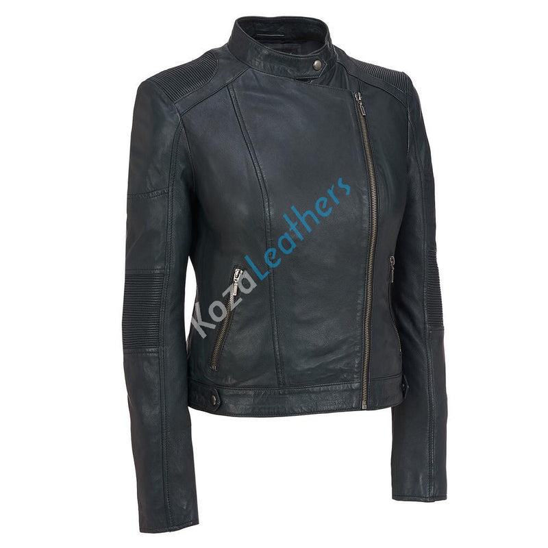 Biker / Motorcycle Jacket - Women Real Lambskin Leather Biker Jacket KW138 - Koza Leathers