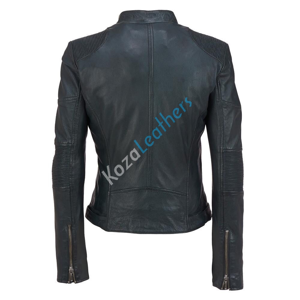 Biker / Motorcycle Jacket - Women Real Lambskin Leather Biker Jacket KW138 - Koza Leathers