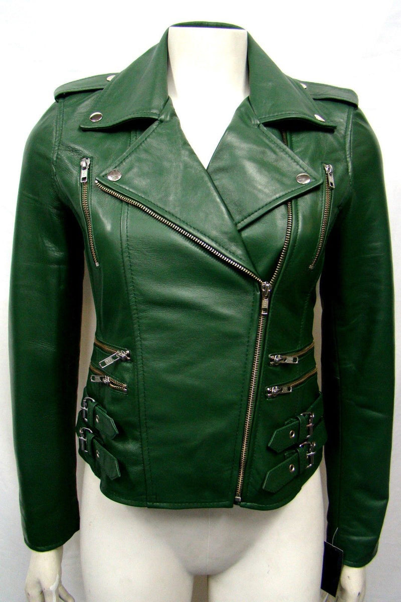 Biker / Motorcycle Jacket - Women Real Lambskin Leather Biker Jacket KW048 - Koza Leathers