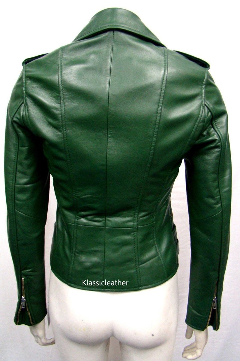 Biker / Motorcycle Jacket - Women Real Lambskin Leather Biker Jacket KW048 - Koza Leathers
