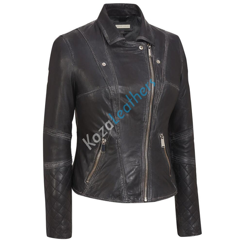 Biker / Motorcycle Jacket - Women Real Lambskin Leather Biker Jacket KW139 - Koza Leathers