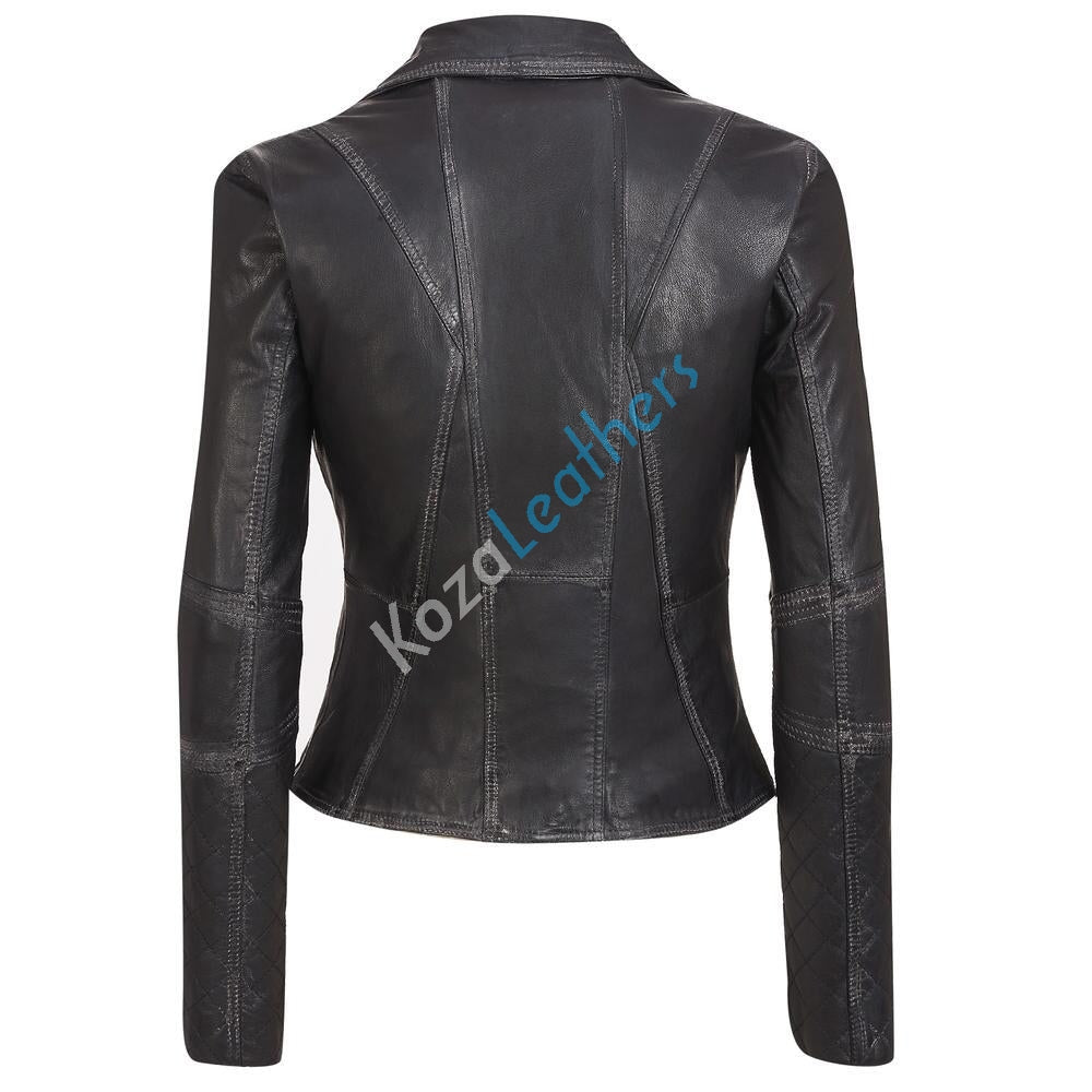 Biker / Motorcycle Jacket - Women Real Lambskin Leather Biker Jacket KW139 - Koza Leathers