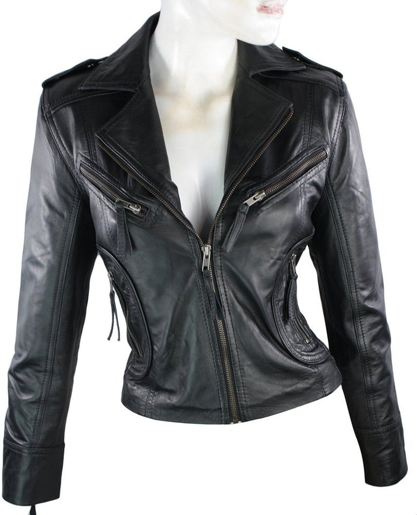 Biker / Motorcycle Jacket - Women Real Lambskin Leather Biker Jacket KW050 - Koza Leathers