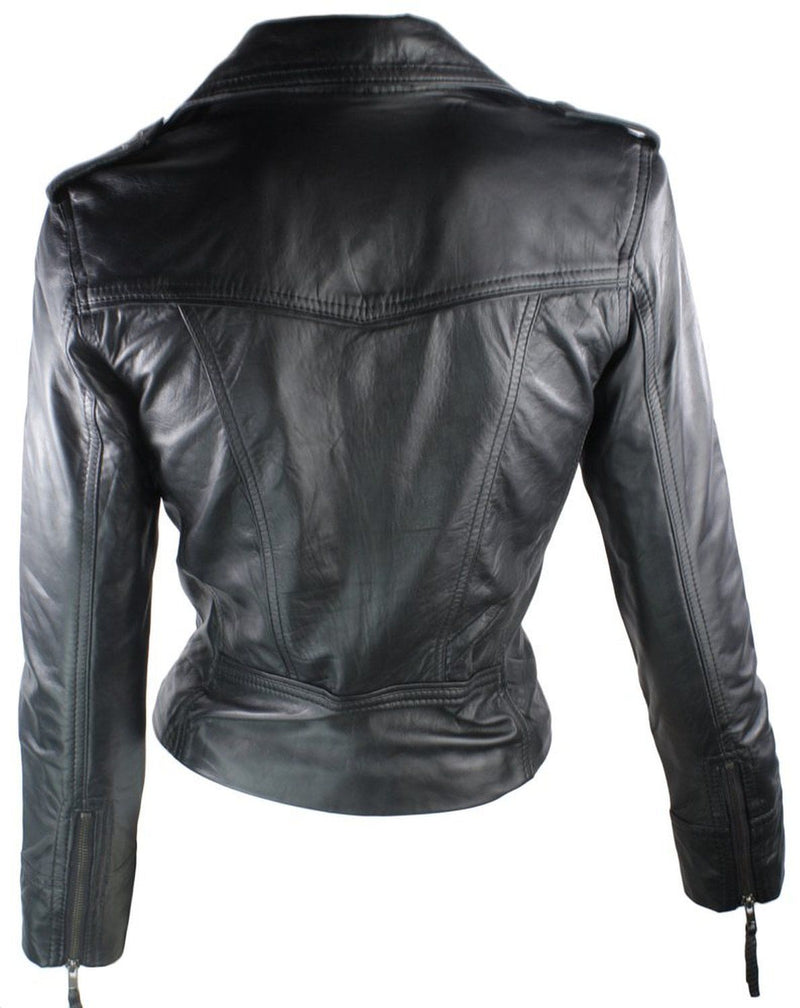 Biker / Motorcycle Jacket - Women Real Lambskin Leather Biker Jacket KW050 - Koza Leathers