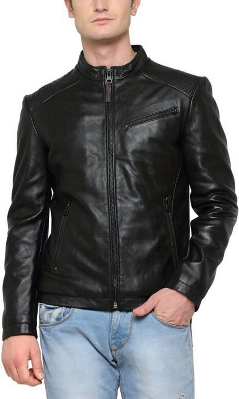 Biker Jacket - Men Real Lambskin Motorcycle Leather Biker Jacket KM430 - Koza Leathers
