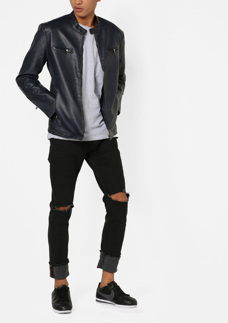 Biker Jacket - Men Real Lambskin Motorcycle Leather Biker Jacket KM652 - Koza Leathers