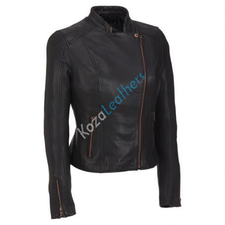 Biker / Motorcycle Jacket - Women Real Lambskin Leather Biker Jacket KW140 - Koza Leathers