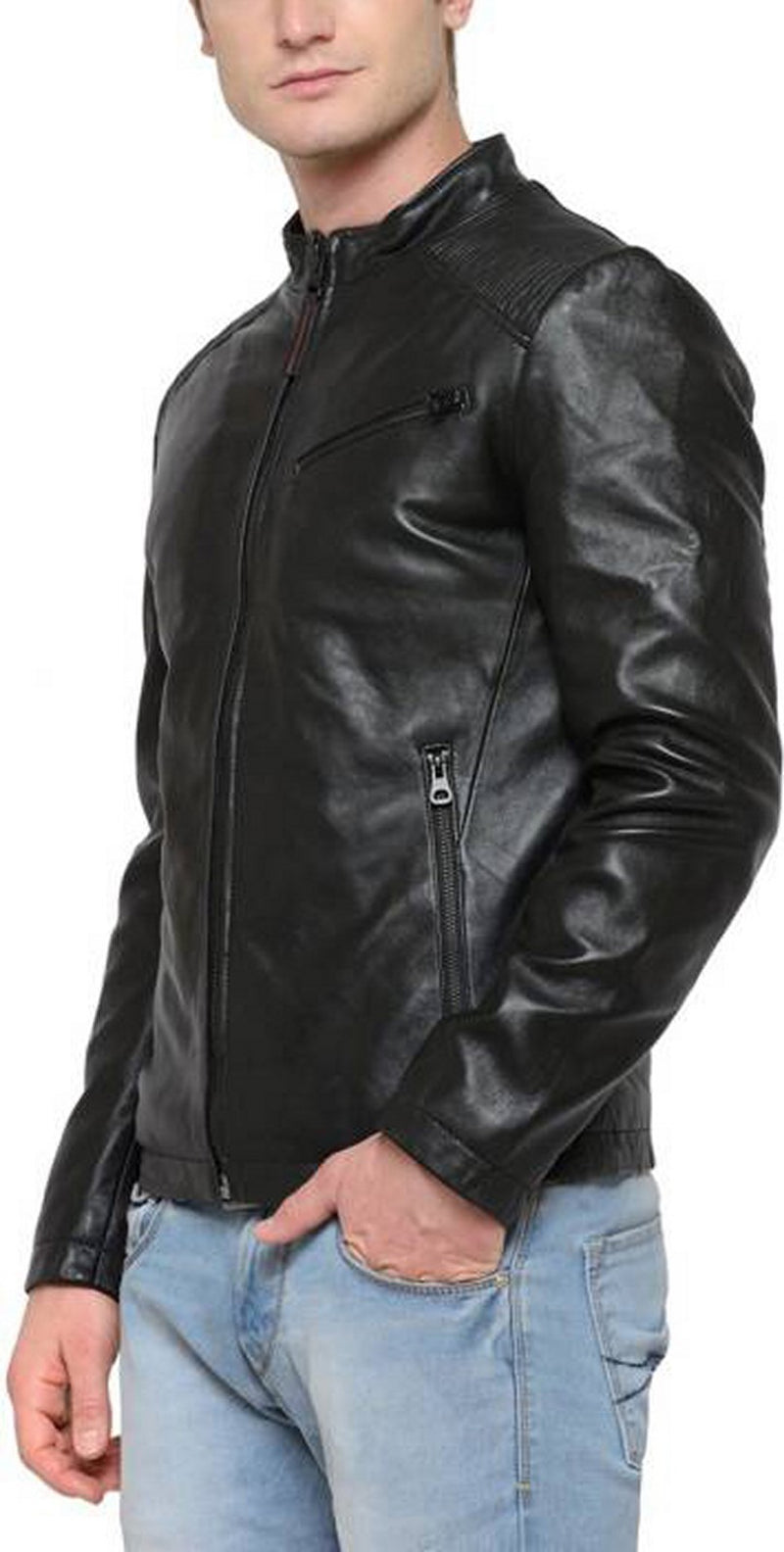 Biker Jacket - Men Real Lambskin Motorcycle Leather Biker Jacket KM430 - Koza Leathers