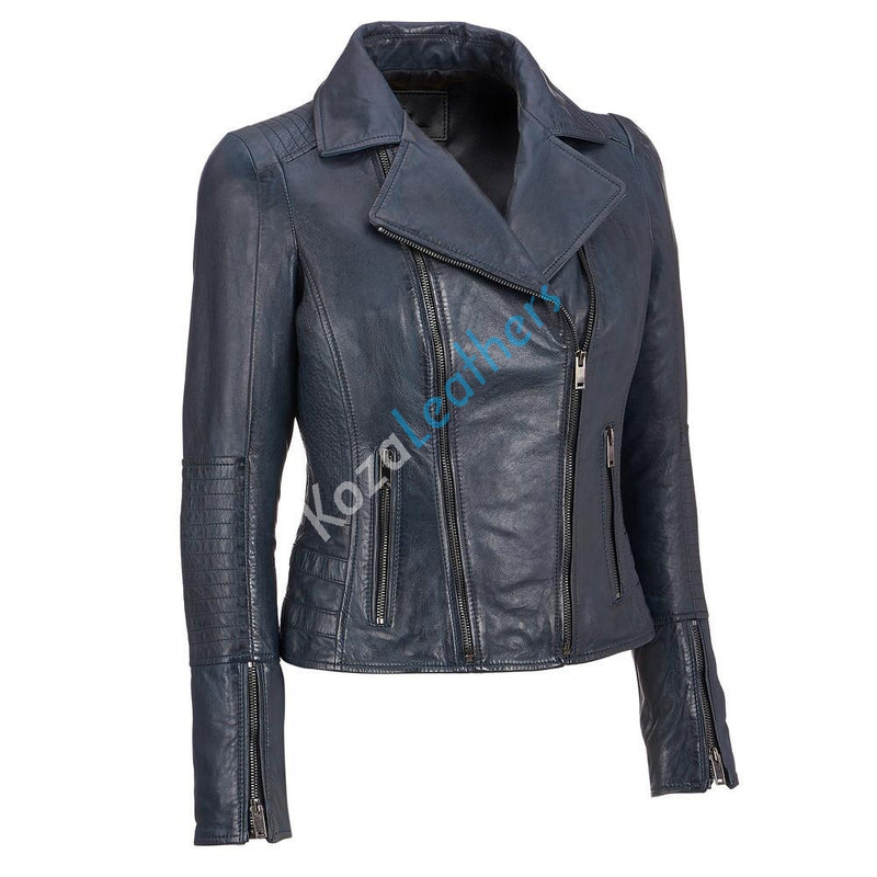 Biker / Motorcycle Jacket - Women Real Lambskin Leather Biker Jacket KW177 - Koza Leathers