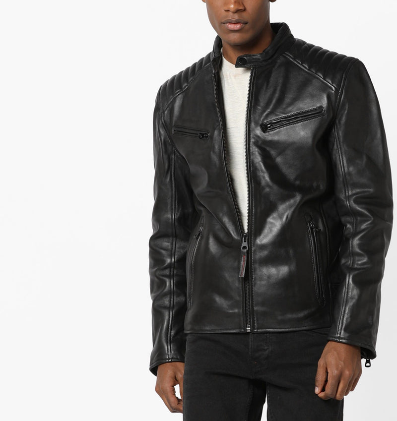 Biker Jacket - Men Real Lambskin Motorcycle Leather Biker Jacket KM653 - Koza Leathers