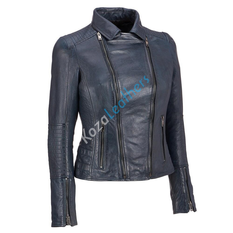 Biker / Motorcycle Jacket - Women Real Lambskin Leather Biker Jacket KW177 - Koza Leathers