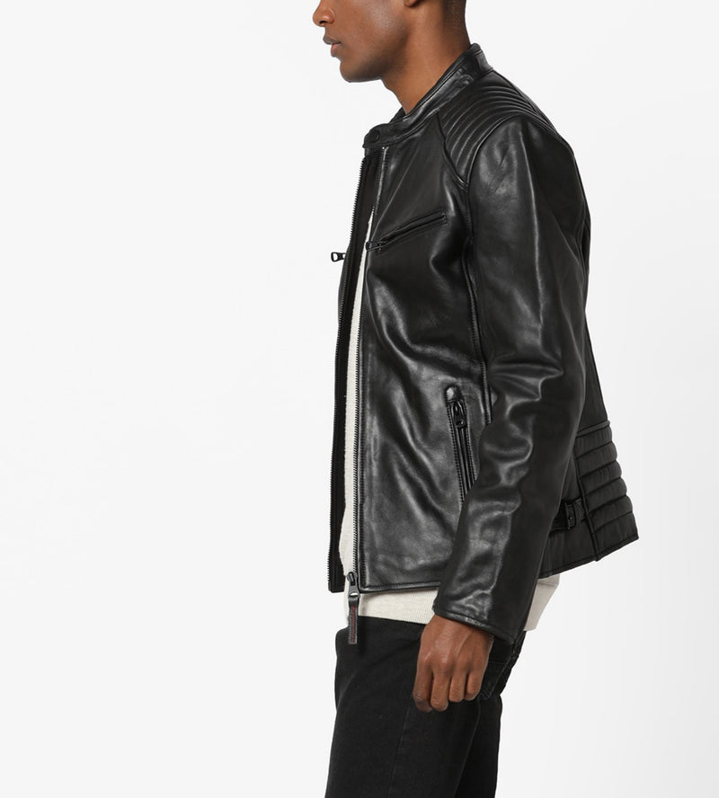 Biker Jacket - Men Real Lambskin Motorcycle Leather Biker Jacket KM653 - Koza Leathers