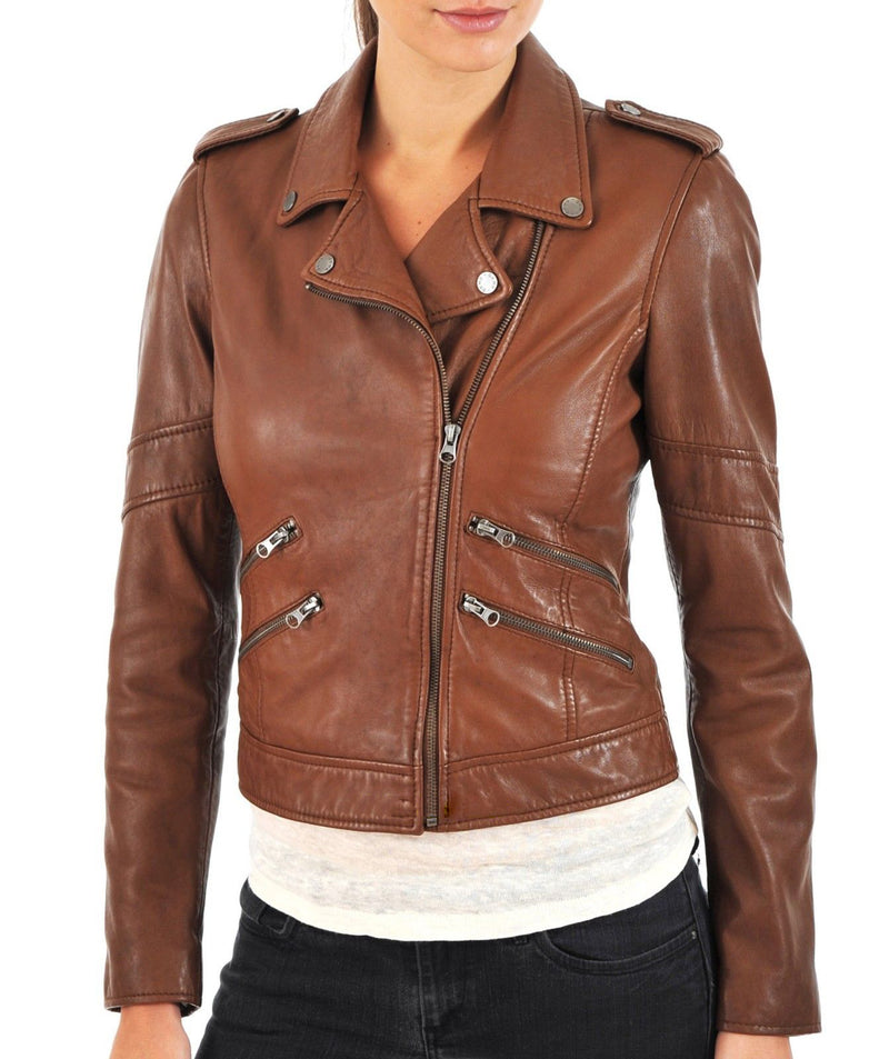 Biker / Motorcycle Jacket - Women Real Lambskin Leather Biker Jacket KW051 - Koza Leathers