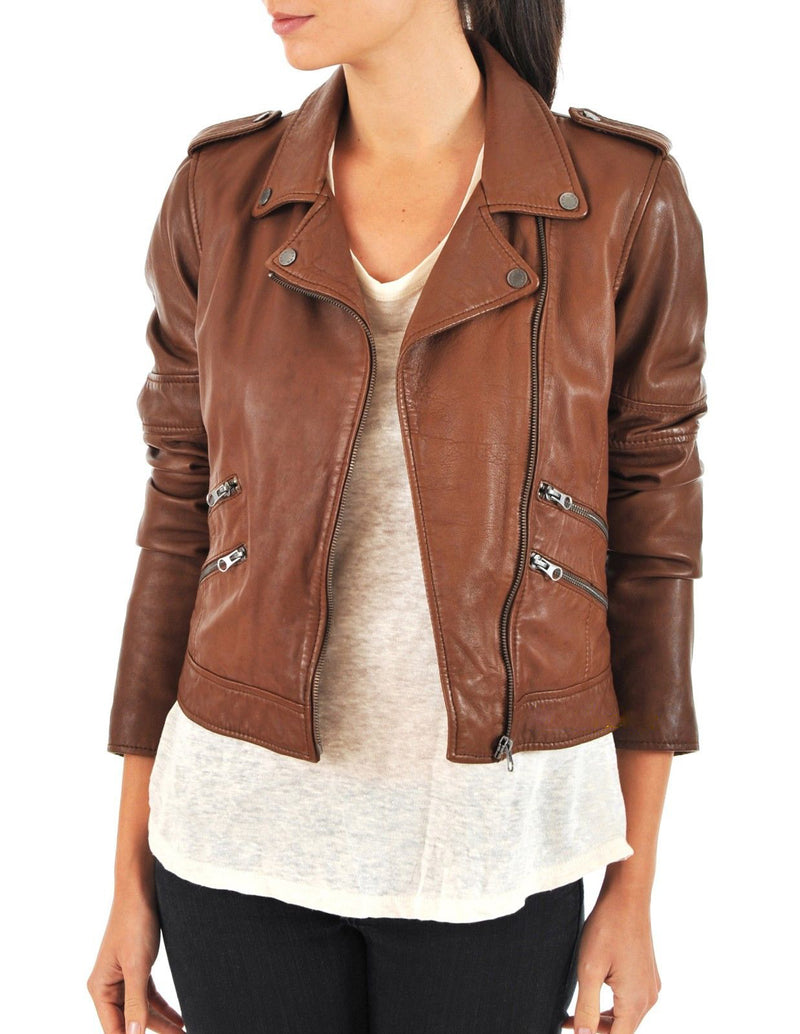 Biker / Motorcycle Jacket - Women Real Lambskin Leather Biker Jacket KW051 - Koza Leathers