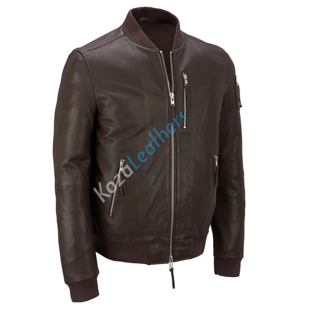 Leathers Men's Genuine Lambskin Bomber Leather Jacket NJ033