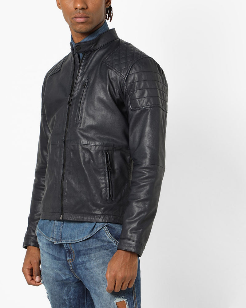 Biker Jacket - Men Real Lambskin Motorcycle Leather Biker Jacket KM654 - Koza Leathers