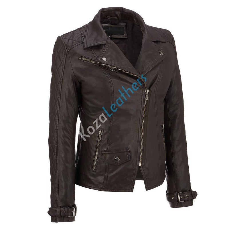 Biker / Motorcycle Jacket - Women Real Lambskin Leather Biker Jacket KW141 - Koza Leathers