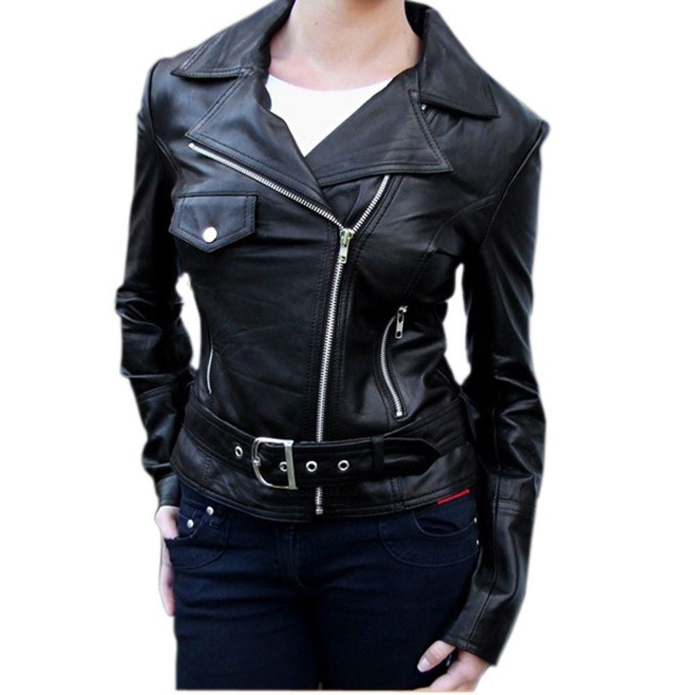 Biker / Motorcycle Jacket - Women Real Lambskin Leather Biker Jacket KW054 - Koza Leathers