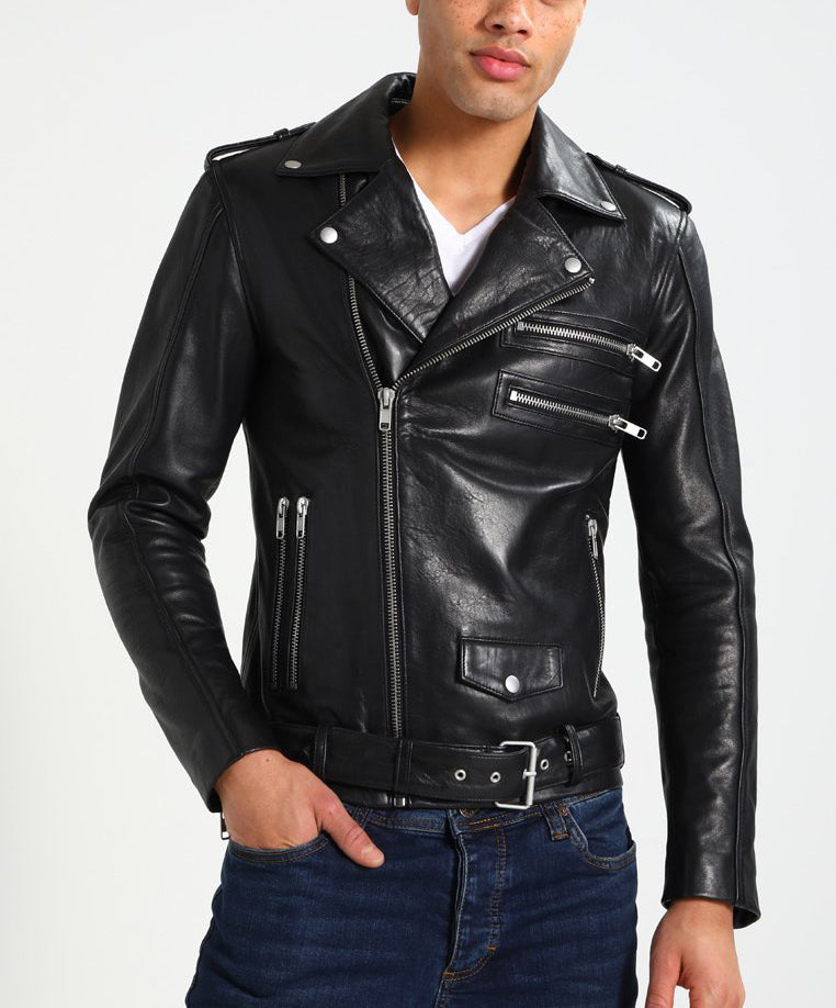 Biker Jacket - Men Real Lambskin Motorcycle Leather Biker Jacket KM285 - Koza Leathers