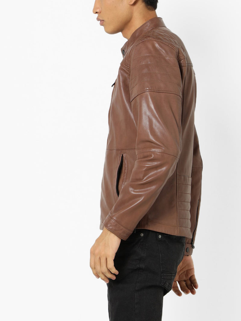 Biker Jacket - Men Real Lambskin Motorcycle Leather Biker Jacket KM655 - Koza Leathers