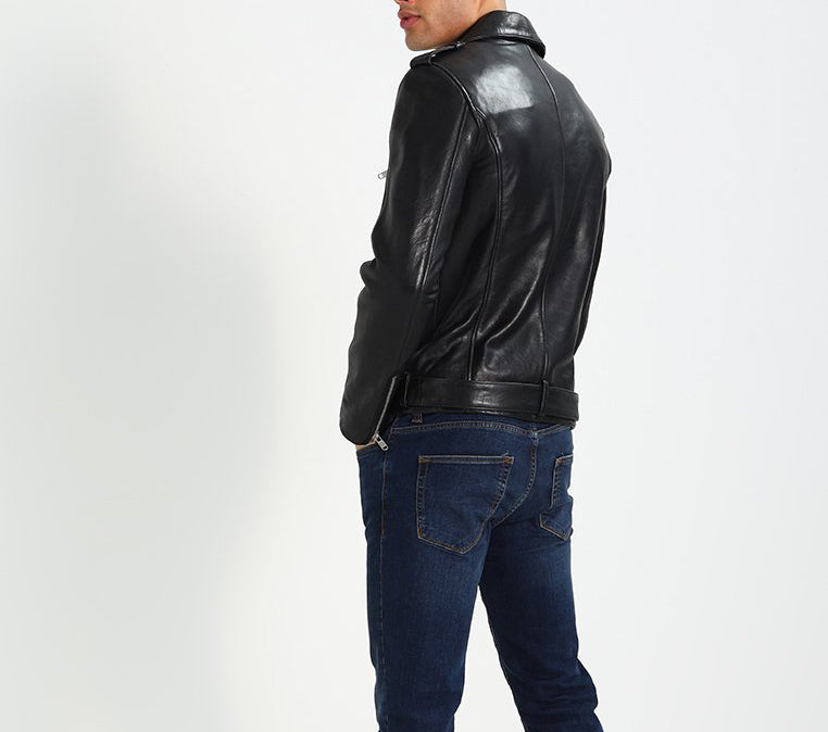 Biker Jacket - Men Real Lambskin Motorcycle Leather Biker Jacket KM285 - Koza Leathers