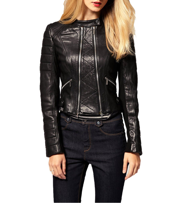 Biker / Motorcycle Jacket - Women Real Lambskin Leather Biker Jacket KW055 - Koza Leathers