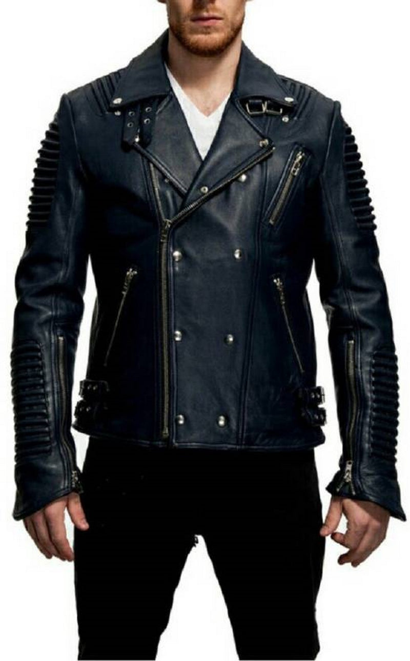 Biker Jacket - Men Real Lambskin Motorcycle Leather Biker Jacket KM435 - Koza Leathers