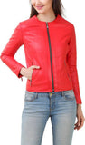 Biker / Motorcycle Jacket - Women Real Lambskin Leather Biker Jacket KW418 - Koza Leathers