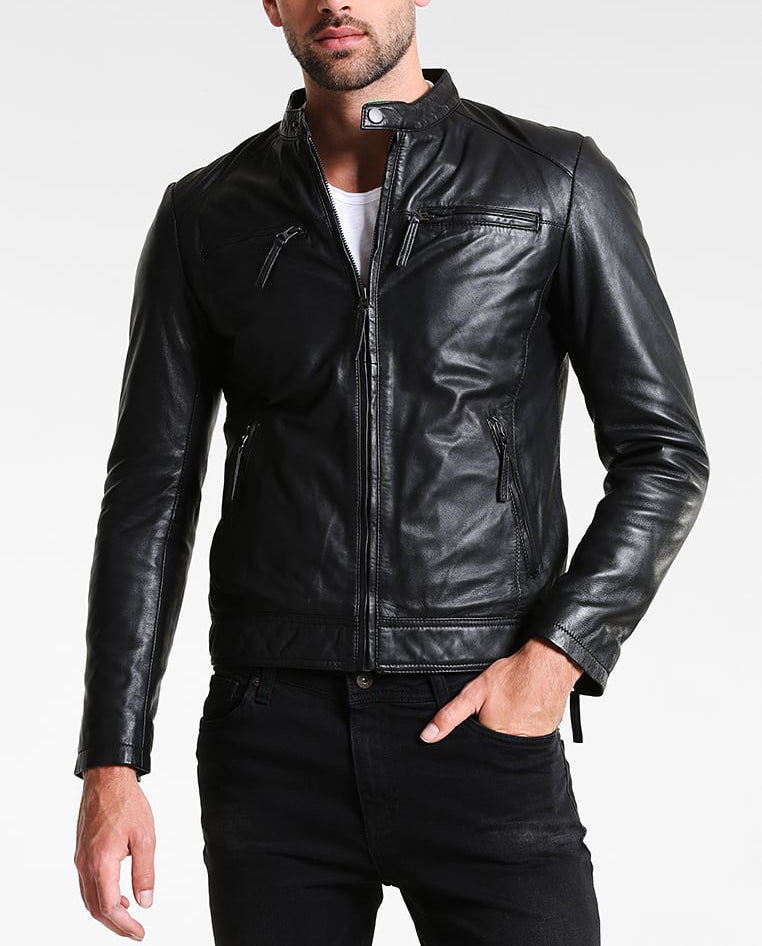 Biker Jacket - Men Real Lambskin Motorcycle Leather Biker Jacket KM233 - Koza Leathers