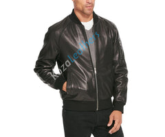 Men's Genuine Lambskin Bomber Leather Jacket NJ008 - Koza Leathers
