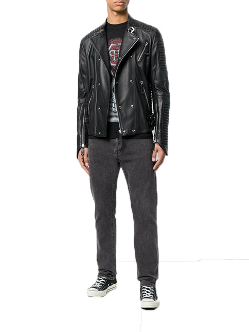 Biker Jacket - Men Real Lambskin Motorcycle Leather Biker Jacket KM361 - Koza Leathers