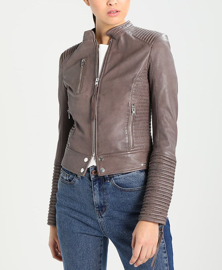 Biker / Motorcycle Jacket - Women Real Lambskin Leather Biker Jacket KW242 - Koza Leathers