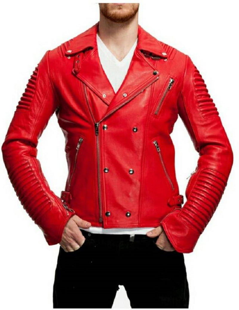 Biker Jacket - Men Real Lambskin Motorcycle Leather Biker Jacket KM436 - Koza Leathers