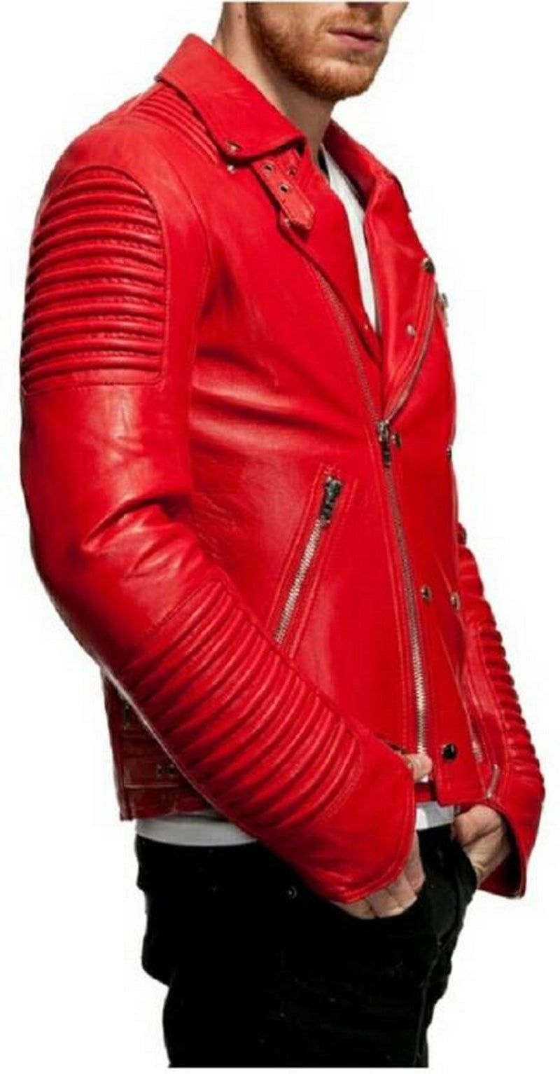 Biker Jacket - Men Real Lambskin Motorcycle Leather Biker Jacket KM436 - Koza Leathers