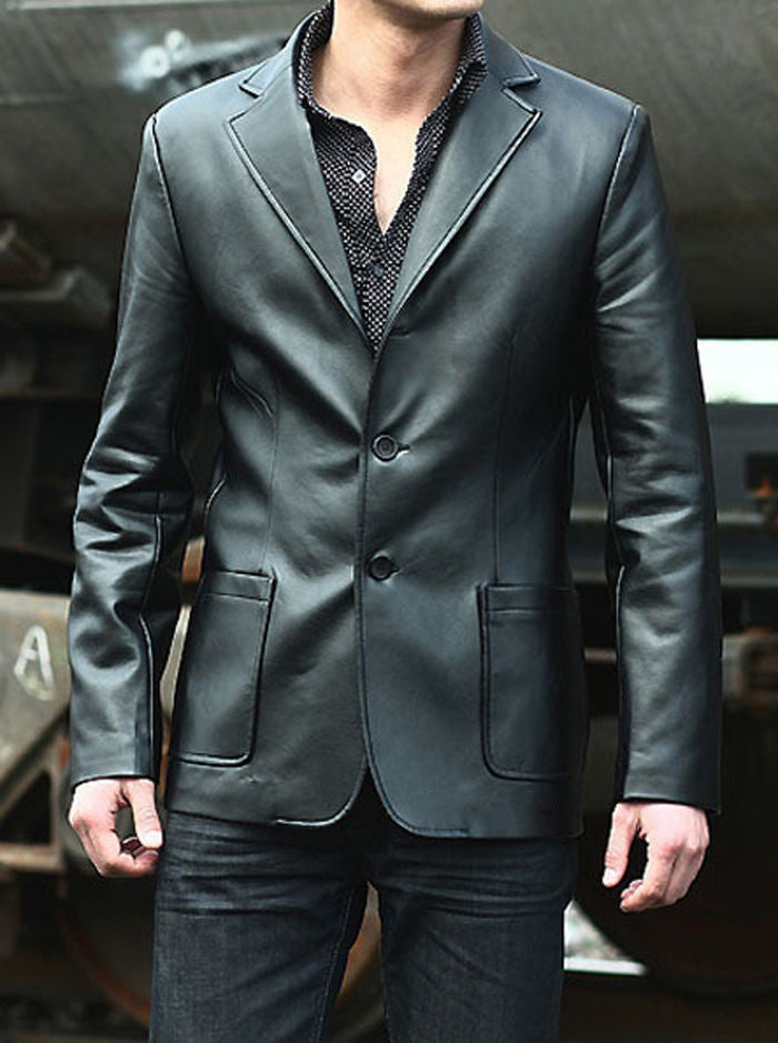 Leather Blazer - Men Real Sheepskin Leather Blazer KB009 - Koza Leathers