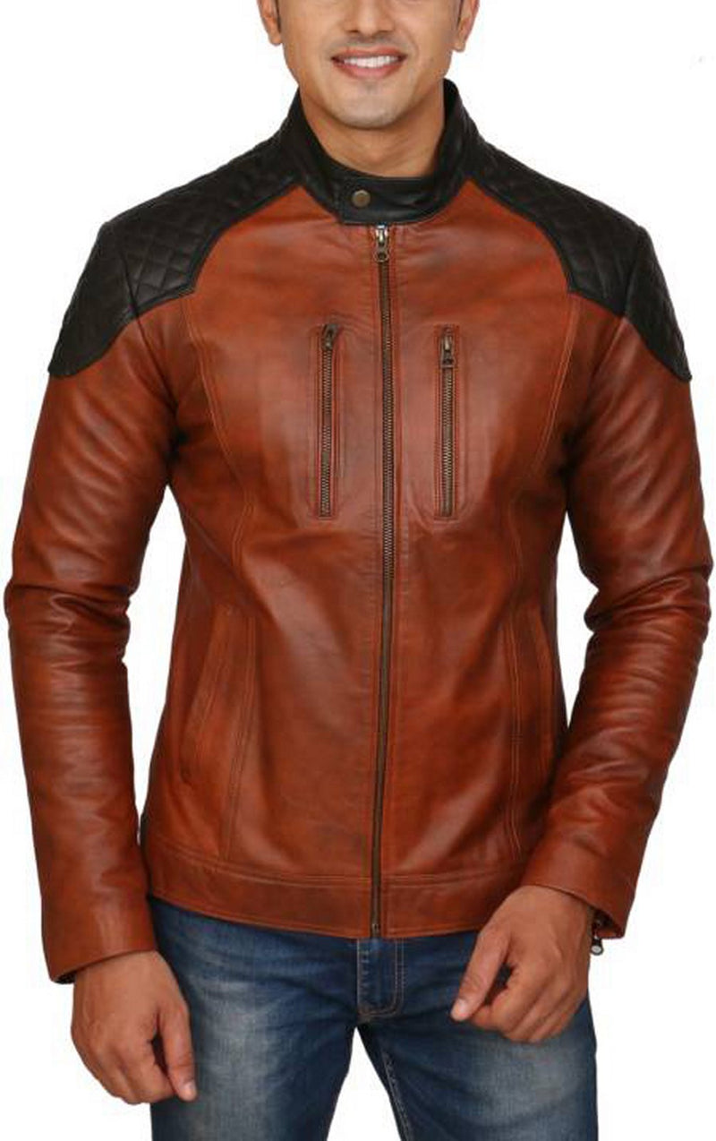 Biker Jacket - Men Real Lambskin Motorcycle Leather Biker Jacket KM437 - Koza Leathers