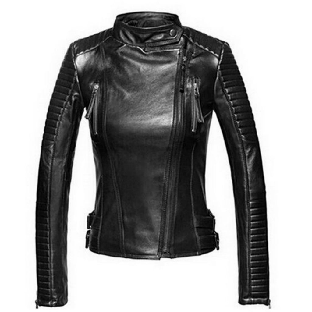 Biker / Motorcycle Jacket - Women Real Lambskin Leather Biker Jacket KW489 - Koza Leathers
