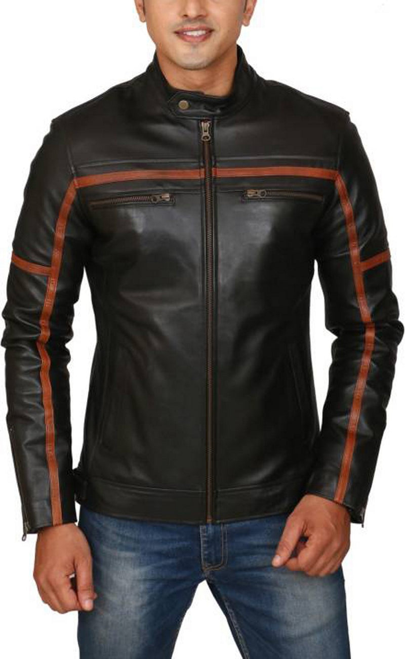 Biker Jacket - Men Real Lambskin Motorcycle Leather Biker Jacket KM438 - Koza Leathers