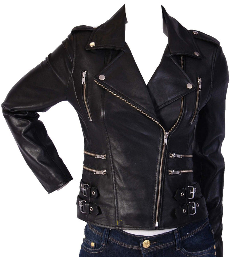 Biker / Motorcycle Jacket - Women Real Lambskin Leather Biker Jacket KW059 - Koza Leathers