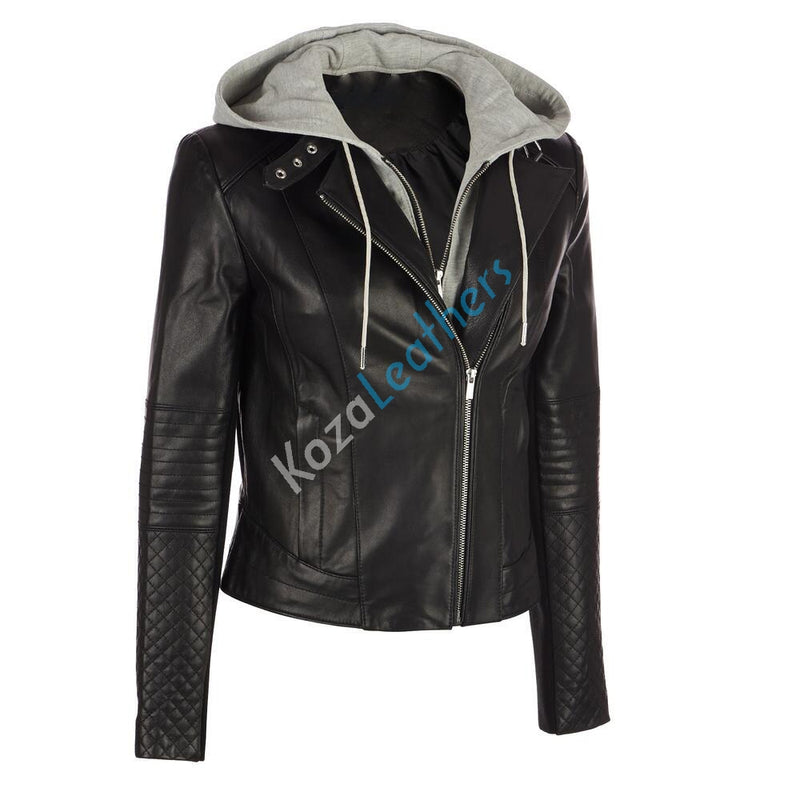 Biker / Motorcycle Jacket - Women Real Lambskin Leather Biker Jacket KW146 - Koza Leathers