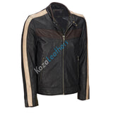 Biker Jacket - Men Real Lambskin Motorcycle Leather Biker Jacket KM187 - Koza Leathers