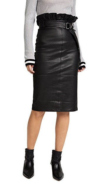 Knee Length Skirt - Women Real Lambskin Leather Slim Fit Skirt WS091 - Koza Leathers