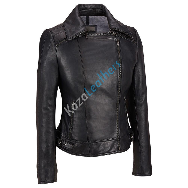 Biker / Motorcycle Jacket - Women Real Lambskin Leather Biker Jacket KW147 - Koza Leathers