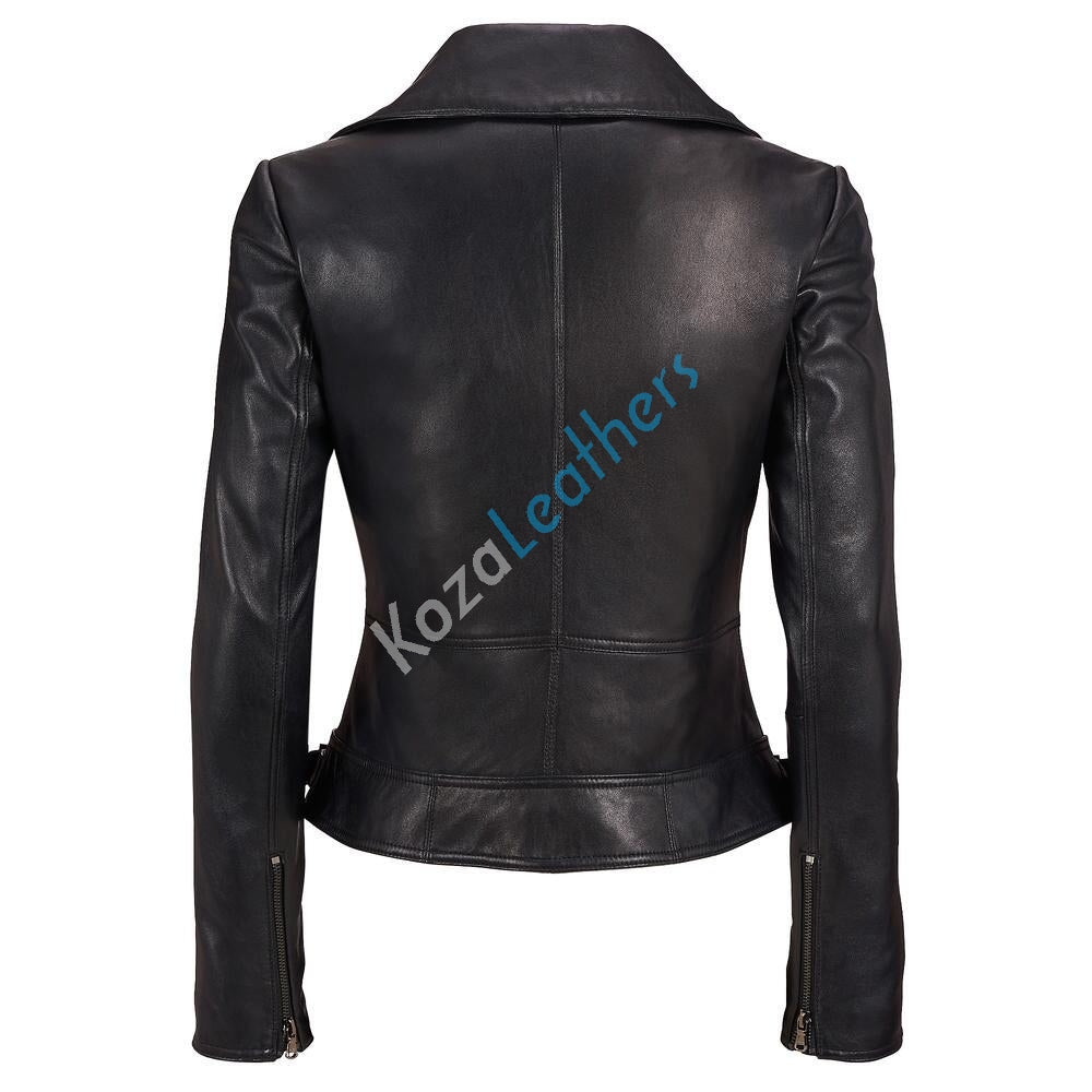 Biker / Motorcycle Jacket - Women Real Lambskin Leather Biker Jacket KW147 - Koza Leathers