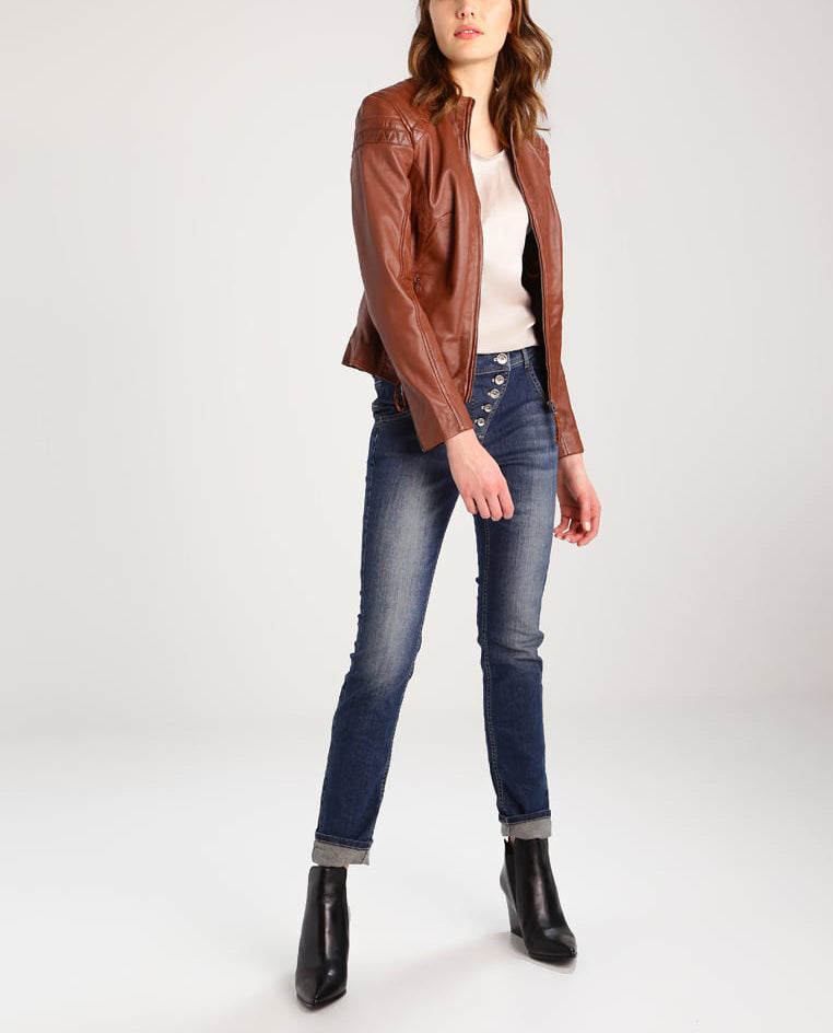 Biker / Motorcycle Jacket - Women Real Lambskin Leather Biker Jacket KW246 - Koza Leathers