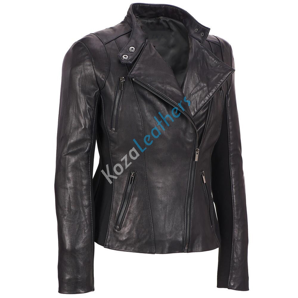 Biker / Motorcycle Jacket - Women Real Lambskin Leather Biker Jacket KW148 - Koza Leathers
