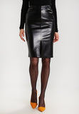 Knee Length Skirt - Women Real Lambskin Leather Slim Fit Skirt WS092 - Koza Leathers