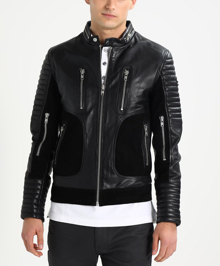 Biker Jacket - Men Real Lambskin Motorcycle Leather Biker Jacket KM293 - Koza Leathers