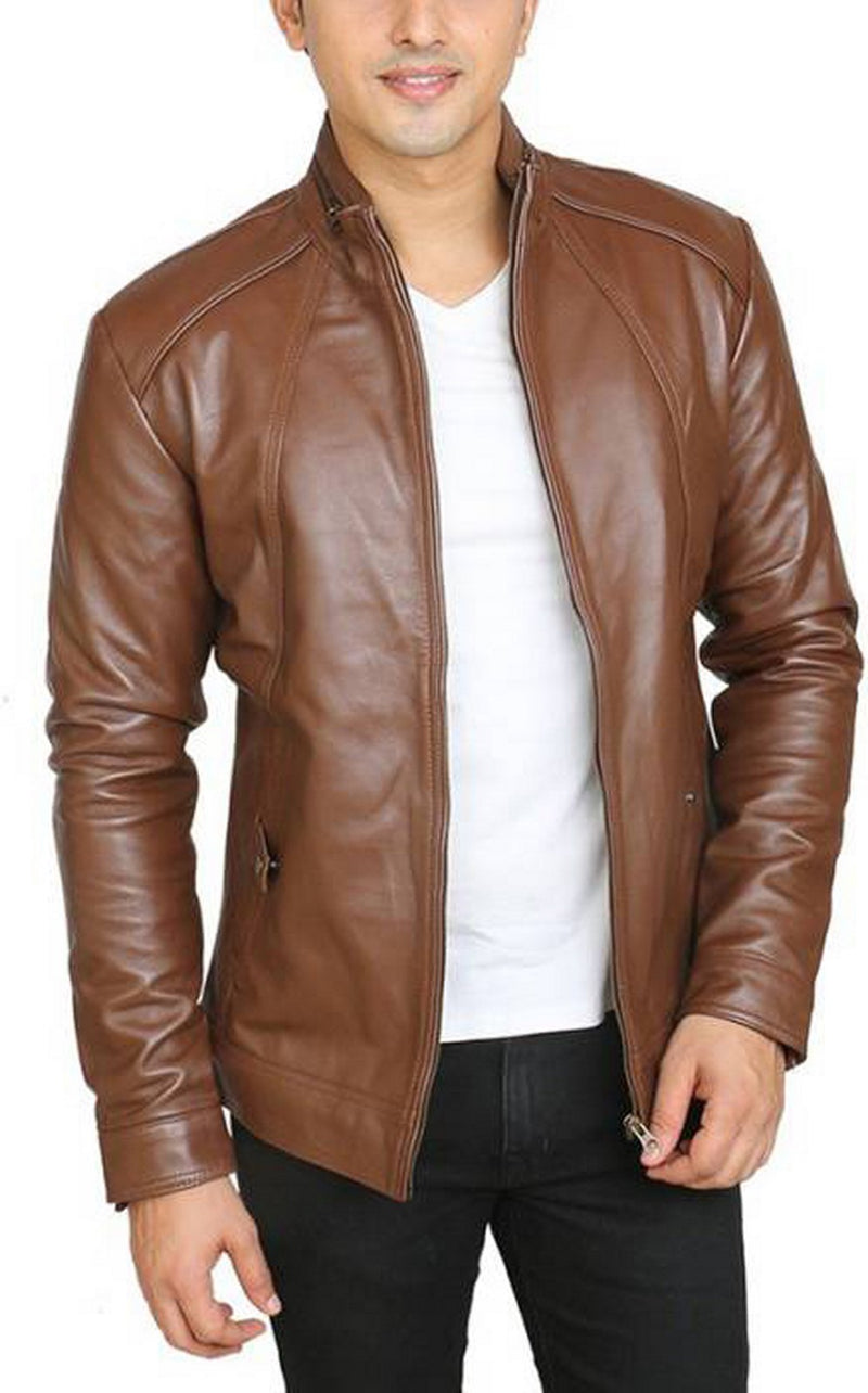 Biker Jacket - Men Real Lambskin Motorcycle Leather Biker Jacket KM442 - Koza Leathers